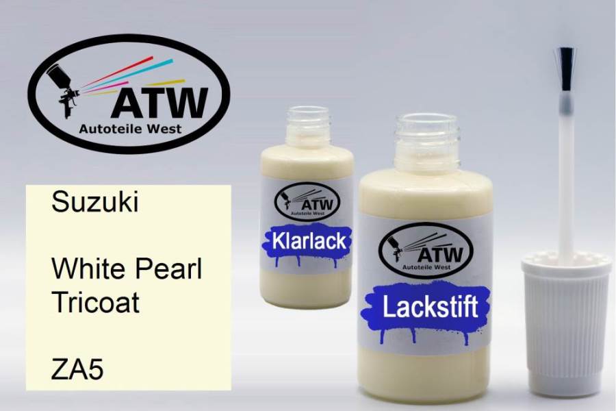 Suzuki, White Pearl Tricoat, ZA5: 20ml Lackstift + 20ml Klarlack - Set, von ATW Autoteile West.